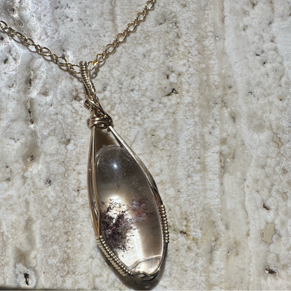 14k Gold Filled Lodolite Quartz Necklace Pendant